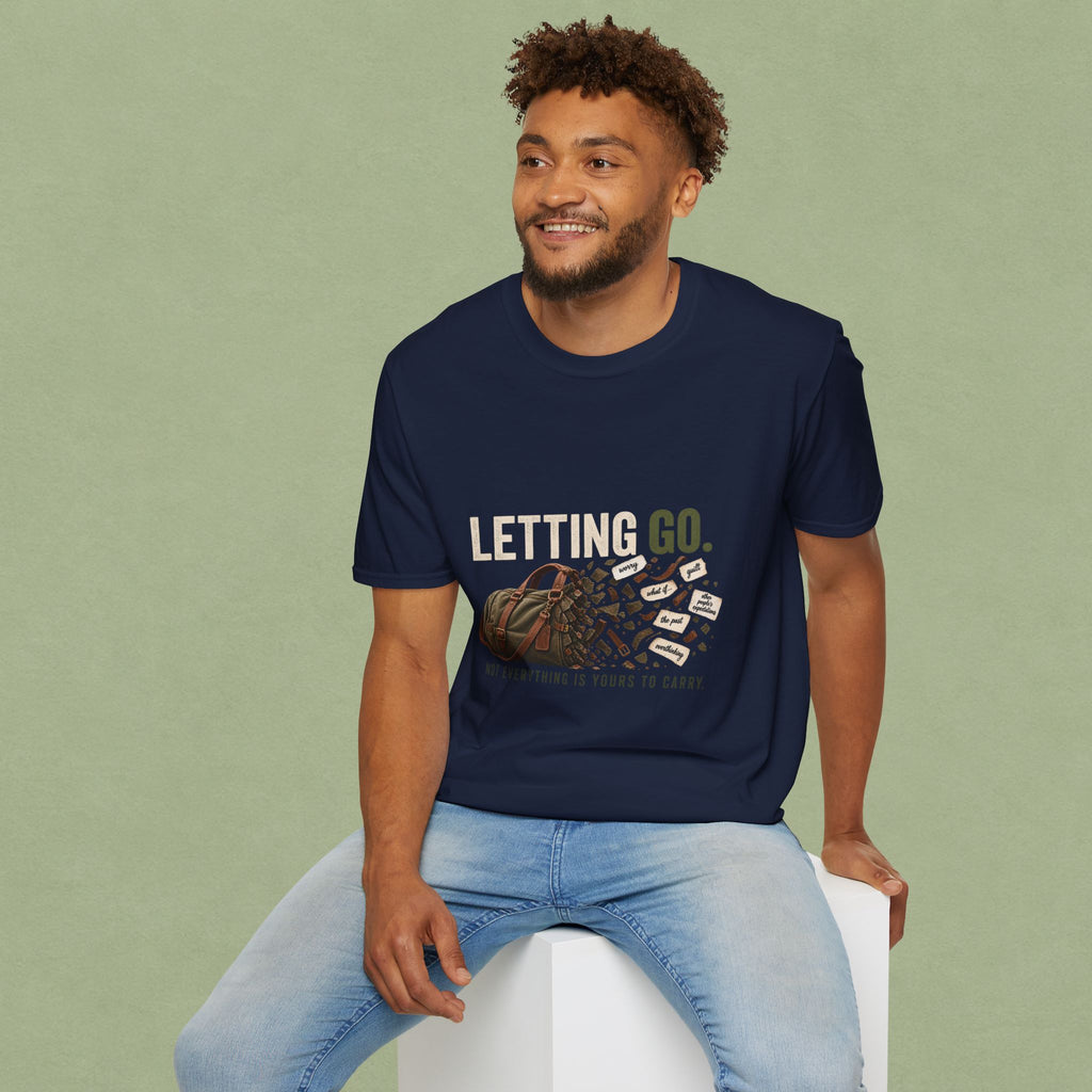 Letting Go T-Shirt — 'Letting Go' Inspirational Graphic Tee with Leopard & Bag Design